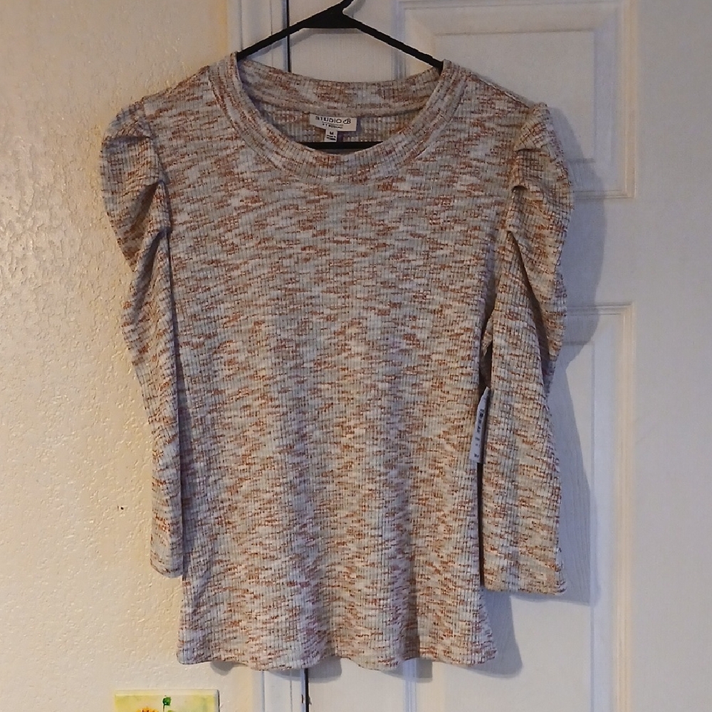 NWT Studio B Womans 3/4 Sleeve Ruffle Shoulder Sweater M